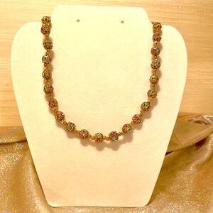 Gorgeous! Vintage crystal beaded gold necklace